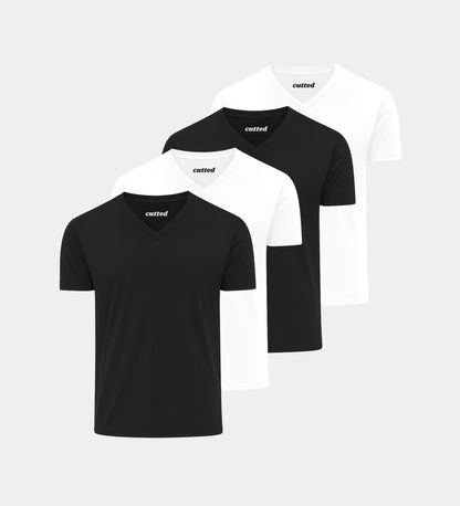 V-Neck Black & White 4er Pack